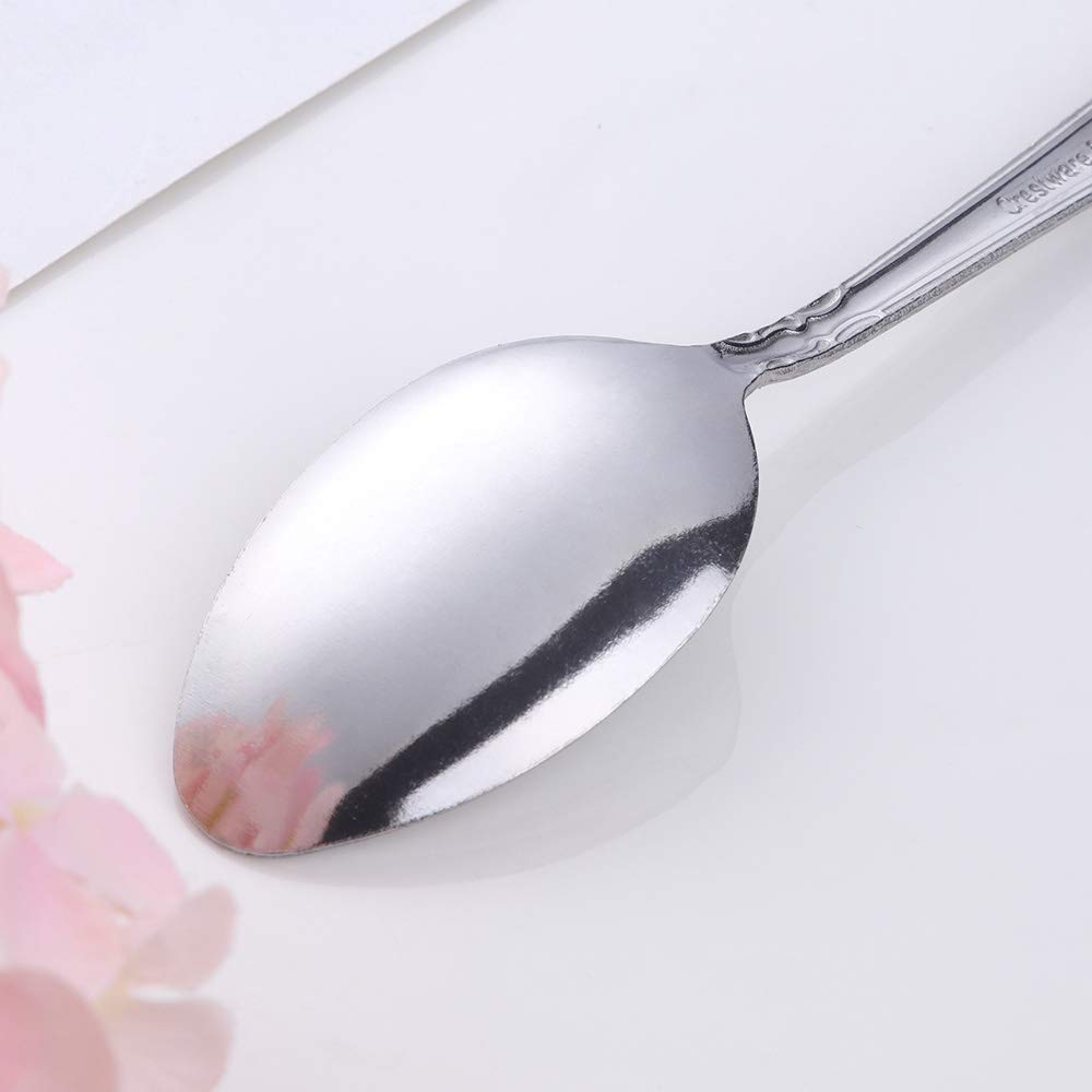 QIBOORUN 12-Piece Stainless Steel Dinner Spoons with Flower Edge, Stainless Steel Dinner Spoons Set, Table Spoon Dessert Spoons for Home, Kitchen or Restaurant - 7.3 Inches, Silver
