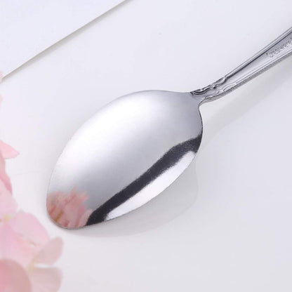 QIBOORUN 12-Piece Stainless Steel Dinner Spoons with Flower Edge, Stainless Steel Dinner Spoons Set, Table Spoon Dessert Spoons for Home, Kitchen or Restaurant - 7.3 Inches, Silver