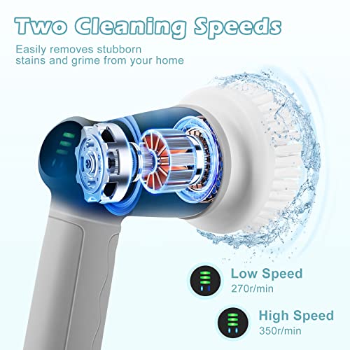 Electric spin scrubber,electric Spin Cleaning Brush IPX7 Waterproof with 6 Replaceable Brush Heads Dual Speed Led Display,Cordless Power Spin Scrubber for Bathroom/Floor/Tile/Tub/Kitchen/Stove/Car