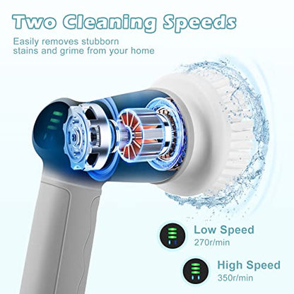 Electric spin scrubber,electric Spin Cleaning Brush IPX7 Waterproof with 6 Replaceable Brush Heads Dual Speed Led Display,Cordless Power Spin Scrubber for Bathroom/Floor/Tile/Tub/Kitchen/Stove/Car