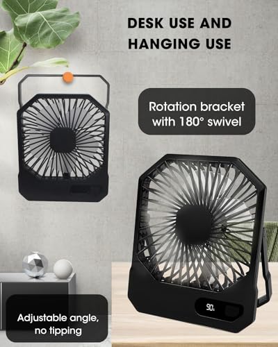 MYMULIKE Battery Operated Small Desk Fan,Portable 3 Speed USB Rechargeable Fan With LED Display， 3000mAh 180° Tilt Folding Personal Fan for Bedroom Home Office Outdoor Trip