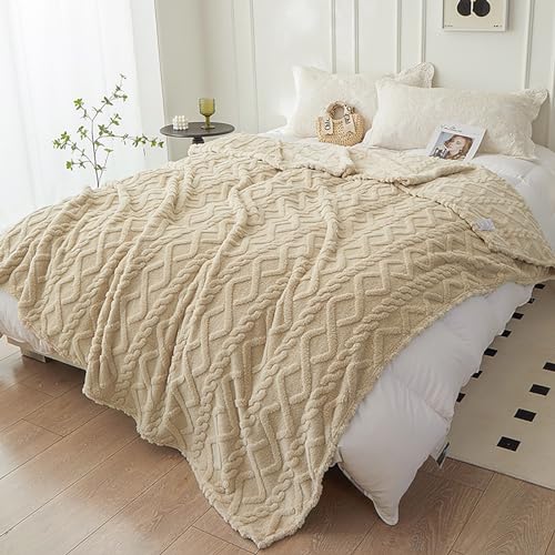 DEZANBO Twin Size Blanket for Bed: Soft Fleece Plush Sherpa - Fuzzy Fluffy Warm Cozy Lightweight 70x80 Inch Beige