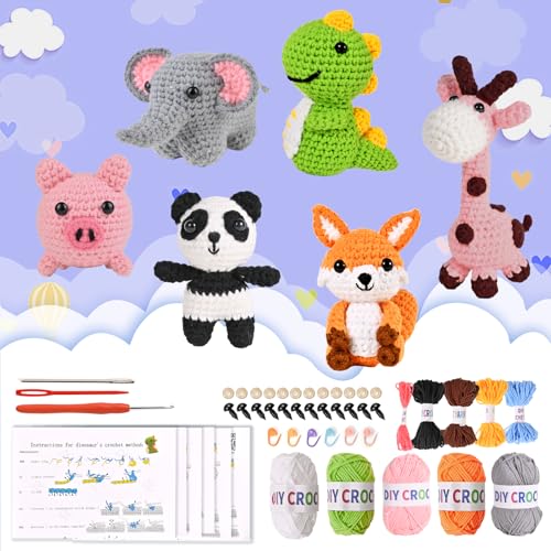 6 Pack Beginner Animal Crochet Kit