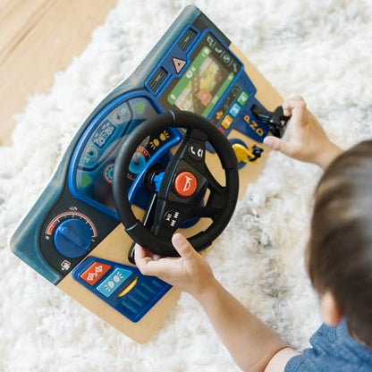 Melissa & Doug Vroom & Zoom Interactive Wooden Dashboard Steering Wheel Pretend Play Driving Toy - FSC Certified