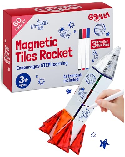 61 Piece Magnetic Rocket Ship Tile Blocks STEM Toy