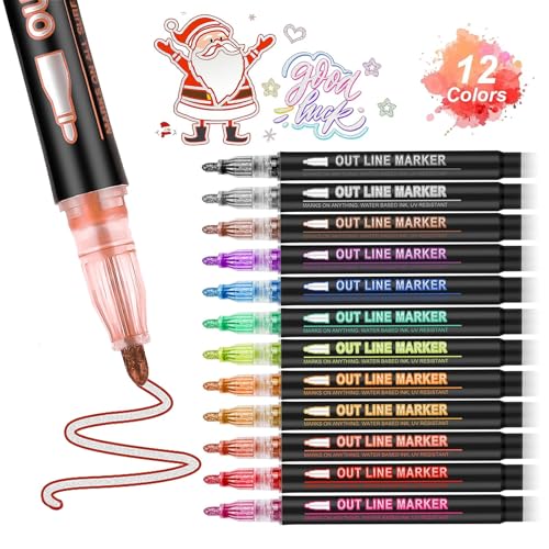 12 Pack Double Line Outline Art Markers Set