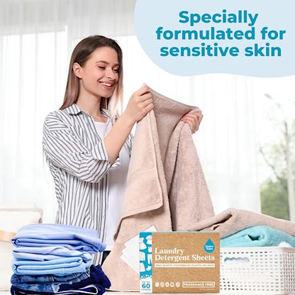 Laundry Detergent Sheets Travel Nativ Tales, Laundry Sheets Detergent with Easily Dissolved of Zero Plastic Waste and Exclusive Formula for Sensitive Skin, 60 Loads- Unscented