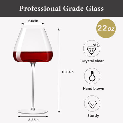 22oz Red and White Wine Glasses Set of 4, Long Stemmed Crystal-clear Drinking Glasses with Unique Concave Base for Better Wine Tasting