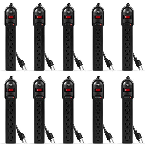 10 Pack 6-Outlet Surge Protector Power Strip, 2ft