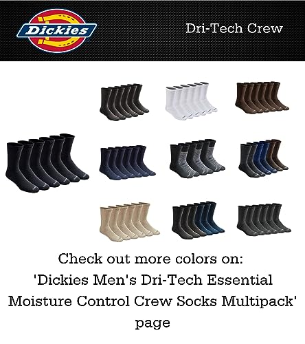 Dickies Men's Dri-Tech Legacy Moisture Control Crew Socks Multipack, Black (6 Pairs), Medium