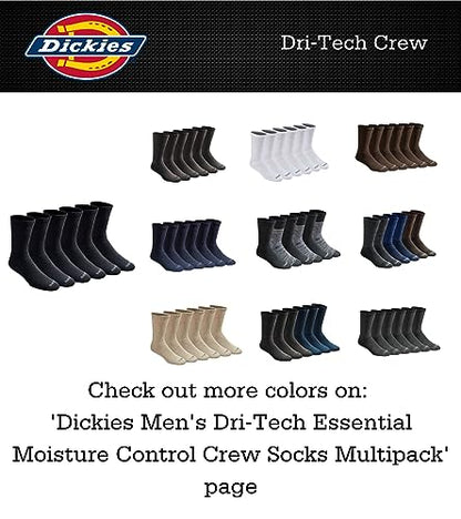 Dickies Men's Dri-Tech Legacy Moisture Control Crew Socks Multipack, Black (6 Pairs), Medium