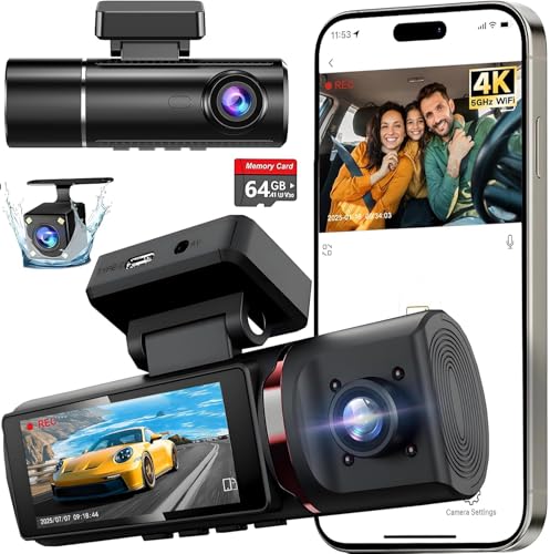 3 Channel 4K Dash Cam Front Rear Inside 64GB