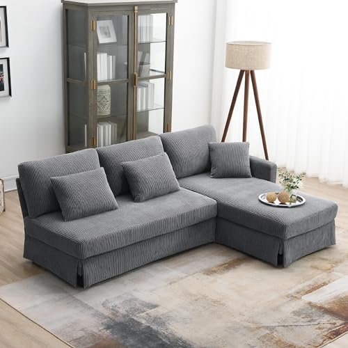 87" Modern Corduroy Sleeper Sofa with Reversible Chaise