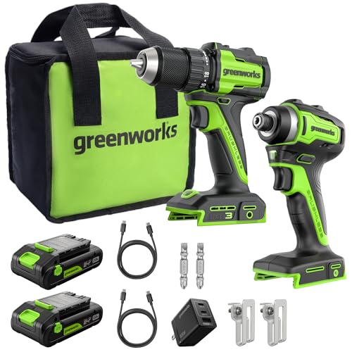 2 Tool Greenworks 24V Cordless Drill and Impact Driver
