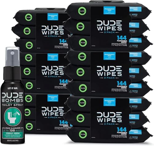 18 Pack Dude Flushable Wipes and Toilet Spray