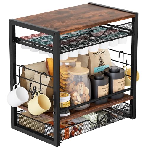 4 Tier Coffee Bar Organizer with K Cup Drawers
