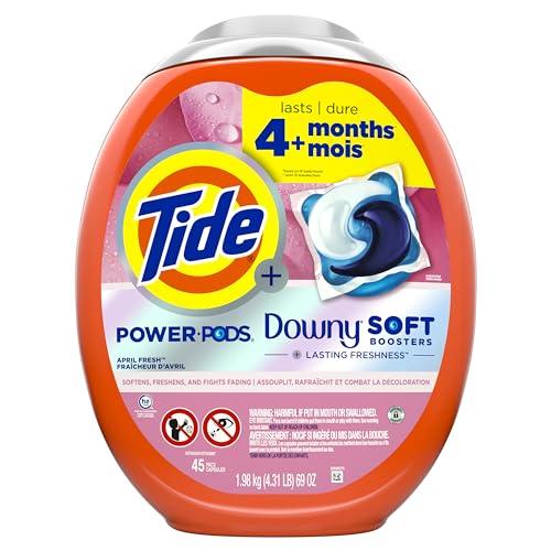 Tide Power PODs 2-in-1 Laundry Detergent Pods with Downy Soft Boosters, Lasting Freshness with April Fresh Scent, 45 Count