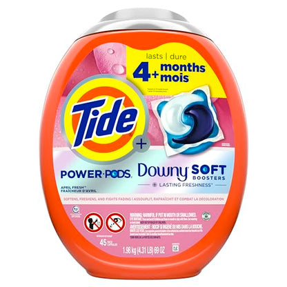 Tide Power PODs 2-in-1 Laundry Detergent Pods with Downy Soft Boosters, Lasting Freshness with April Fresh Scent, 45 Count