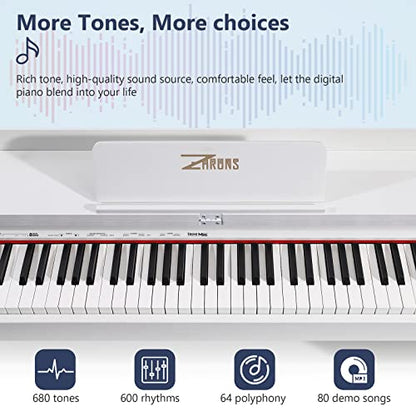 ZHRUNS Digital Piano 88 Key Full-Size Weighted Keyboard Piano,MP3 Function, Remote Control, Power Supply, 3 Pedals, MIDI/Headphone/Audio Output Feature, Suitable for Beginners/Adults