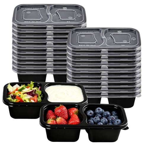 20 Pack Reusable Double-Compartment Snack Containers