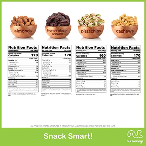 Nut Cravings Gourmet Collection - Mixed Nuts Gift Basket + Green Ribbon (4 Assortments) Arrangement Platter, Birthday Care Package - Healthy Kosher USA Made