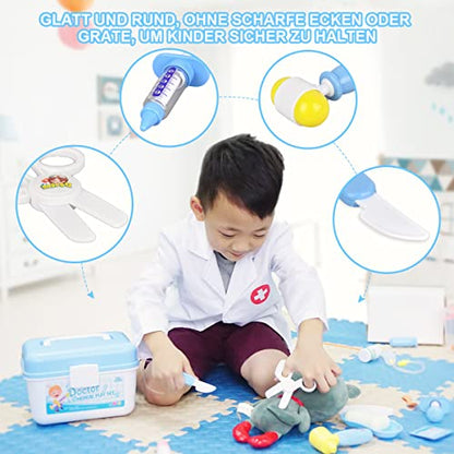 Medical Kit for Kids - 38 Pieces Doctor Pretend Play Equipment, Toy Doctor Kit for Kids, Doctor Play Set with Gift Case for Boys Girls 3 4 5 6 7 Years old Christmas Birthday Gift(blue)