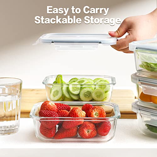 HOMBERKING 10 Pack Glass Meal Prep Containers, Food Storage Containers with Lids, Airtight Lunch Bento Boxes, BPA-Free & Leak Proof (10 lids & 10 Containers) - Grey