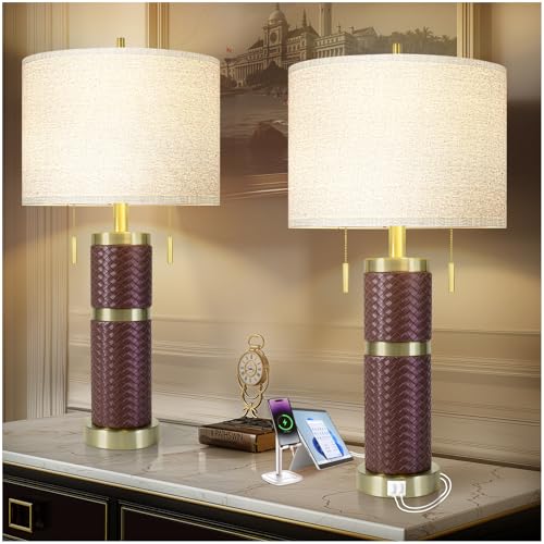 2 Pack Woven Leather Table Lamps