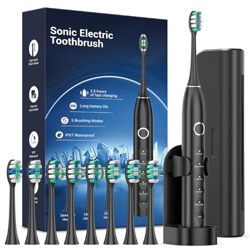 8 Pack Sonic Electric Toothbrush with Travel Case