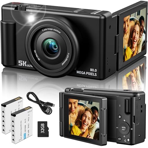 2 Battery 5K 80MP Autofocus Digital Vlogging Camera