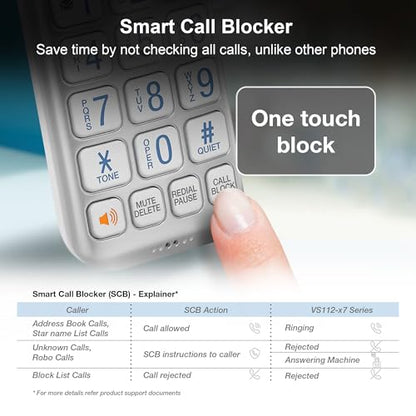 VTech VS112-27 DECT 6.0 Bluetooth 2 Handset Cordless Phone for Home with Answering Machine, Call Blocking, Caller ID, Intercom and Connect to Cell (White)