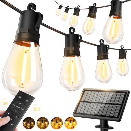 50ft Solar Powered Outdoor String Lights with Edison Bulbs