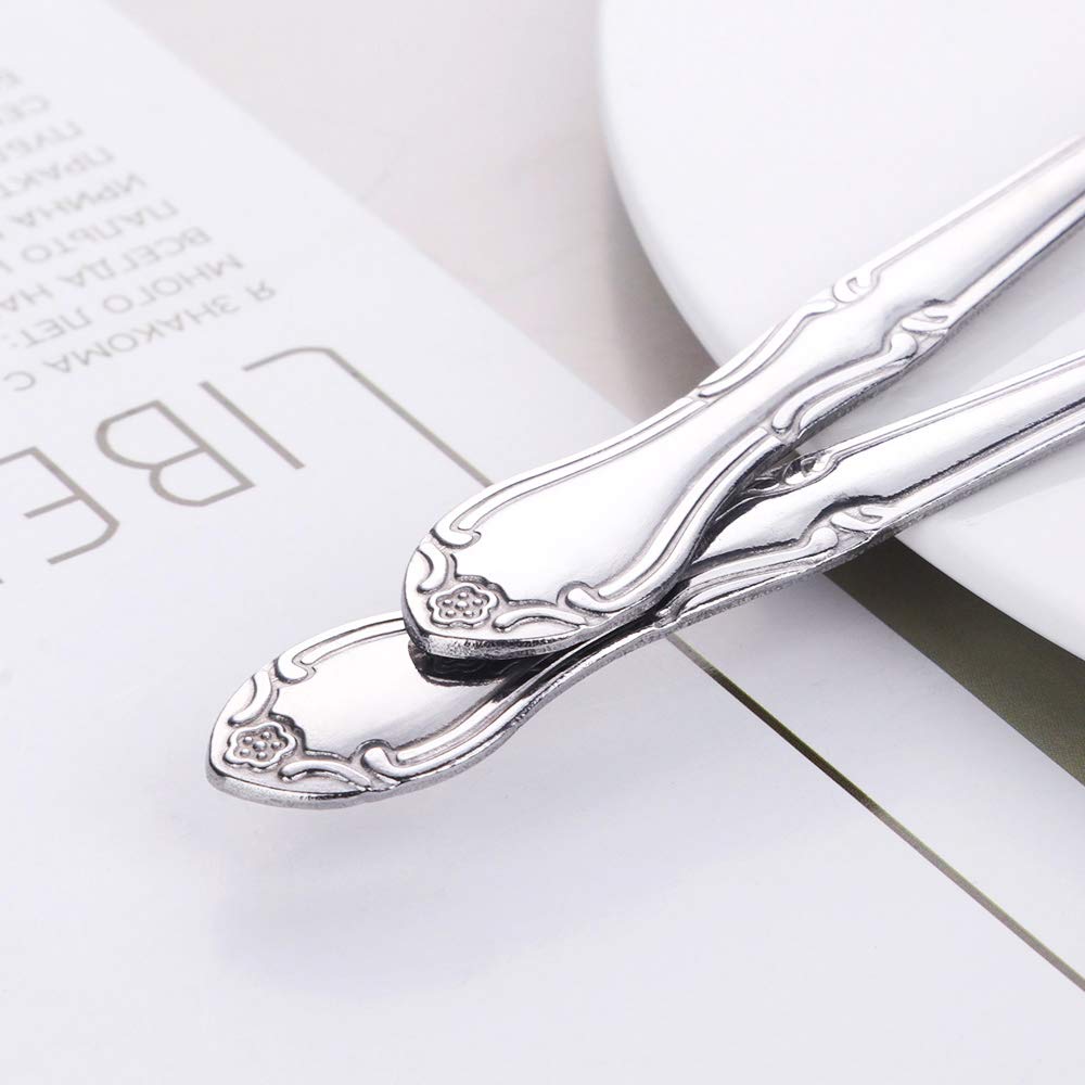 QIBOORUN 12-Piece Stainless Steel Dinner Spoons with Flower Edge, Stainless Steel Dinner Spoons Set, Table Spoon Dessert Spoons for Home, Kitchen or Restaurant - 7.3 Inches, Silver