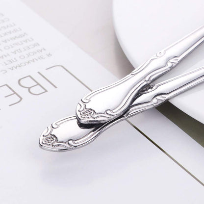 QIBOORUN 12-Piece Stainless Steel Dinner Spoons with Flower Edge, Stainless Steel Dinner Spoons Set, Table Spoon Dessert Spoons for Home, Kitchen or Restaurant - 7.3 Inches, Silver