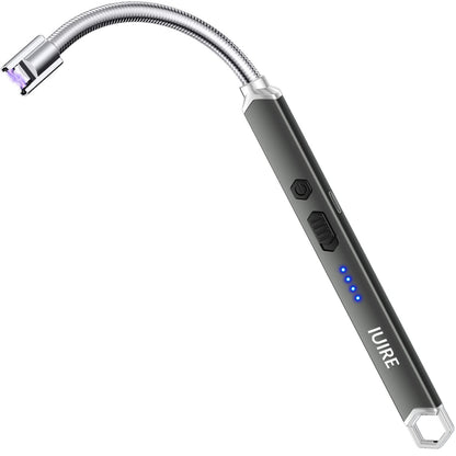 IUIRE Candle Lighter Electric Rechargeable Arc Lighter with LED Battery Display Long Flexible Neck USB C Lighter (Grey)