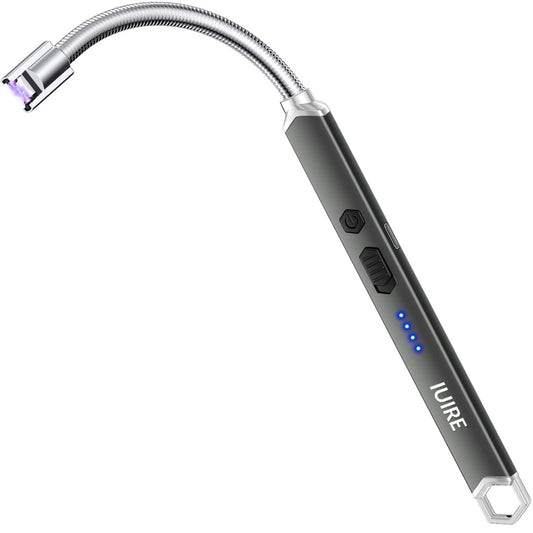 IUIRE Candle Lighter Electric Rechargeable Arc Lighter with LED Battery Display Long Flexible Neck USB C Lighter (Grey)
