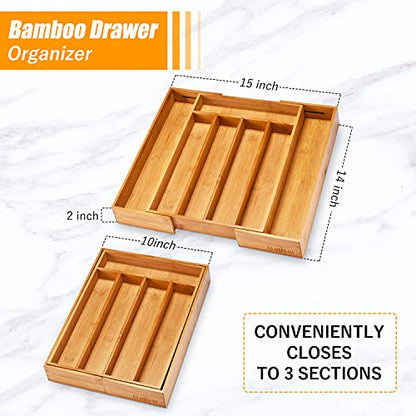 Bellsal Silverware Organizer Kitchen Drawer Organizer Expandable Bamboo Utensil Holder Cutlery Tray for Kitchen Utensil and Flatware Bedroom Office