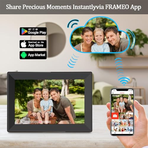 FRAMEO 10.1inch Smart Digital Photo Frame HD WiFi Digital Picture Frames with Touch Screen 16GB Storage Auto-Rotate Function,Digital Frame Through The FRAMEO App Instant Sharing of Photos or Videos