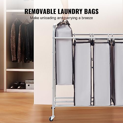 VEVOR Laundry Sorter Cart 4 Section, Laundry Hamper Heavy Duty with Lockable Wheels and 4 Removable Bags, Rolling Laundry Basket Sorter for Clothes Storage