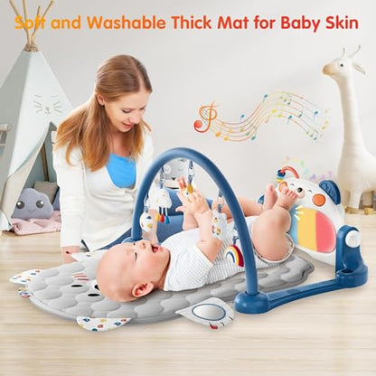 Lauon Baby Play Gym Mat, Bear Shaped 500,000 Tolerance Kick and Double Side Piano Thicken Activity Mat w 5 Detachable Toys, Tummy Time Mat Promote Motor Skills & Sensory Development Mat for Newborn
