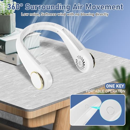 NHOWIN Neck Fan, Neck Fans that Blow Cold Air Bladeless Portable Neck Fan 4000mAh Battery for 4-10H Cooling Quiet Personal Fan for Indoor Outdoor Travelling 3 Wind Speeds Neck Fan Rechargeable Gift