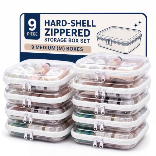 9 Pack Medium Hard Shell Zipper Organizer Cases