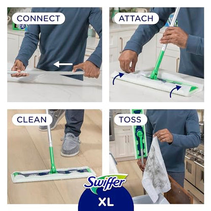 Swiffer Sweeper Dry + Wet XL Sweeping Kit, 1 Sweeper, 8 Dry Cloths, 2 Wet Cloths