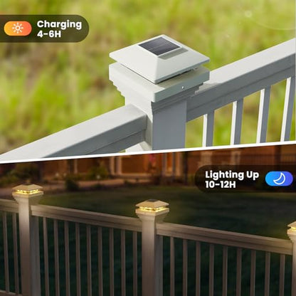 Solar Post Cap Lights Outdoor 8pack, White Waterproof Solar Powered Deck Fence Post Lights Fit 4x4 Wood/Vinyl Posts, Bright Warm White Solar Post Lights Decorate Deck, Patio, Porch, Fence