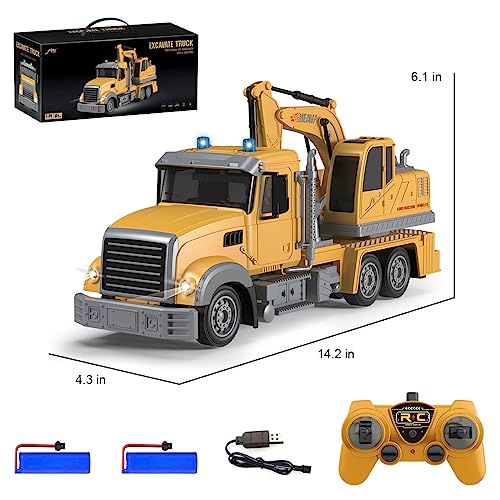 Leopmase Remote Control Truck Excavator Toy, RC Truck Excavator with Lights and Sounds, 2.4Ghz 7 Channel Remote Control Construction Vehicle Toy for Toddlers Boys Girls Birthday Gifts
