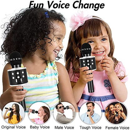 Winique Karaoke Microphone for Kids with Bluetooth & LED Lights - 5 in 1 Fun Toys Home KTV Birthday Party Player - Christmas Stocking Stuffers for Girls, Boys, and Teens （Black）