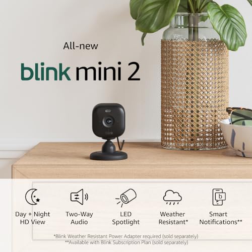 Blink Mini 2 (newest model), Plug-in smart security camera, HD night view in color, built-in spotlight, two-way audio, motion detection, Works with Alexa — 3 cameras (Black)