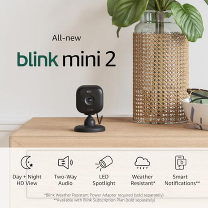 Blink Mini 2 (newest model), Plug-in smart security camera, HD night view in color, built-in spotlight, two-way audio, motion detection, Works with Alexa — 3 cameras (Black)