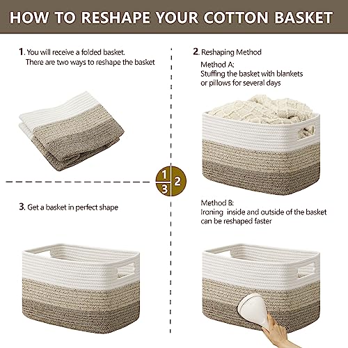 UBBCARE 3 Packs Storage Basket, Cotton Rope Baskets for Organizing Toys, Clothes, Woven Basket Bin for Shelves, Laundry Room, Bedroom, Nursery, and Living Room - Gradient Brown Basket