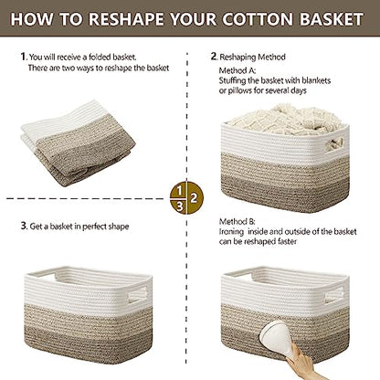 UBBCARE 3 Packs Storage Basket, Cotton Rope Baskets for Organizing Toys, Clothes, Woven Basket Bin for Shelves, Laundry Room, Bedroom, Nursery, and Living Room - Gradient Brown Basket